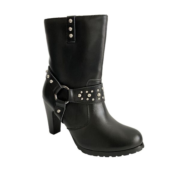 Ride Tecs Biker Studded Heeled Boots with Harness Black 9 - Picture 1 of 13